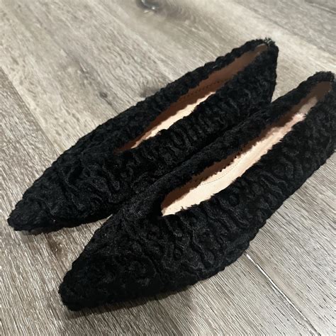 INCH2 Womens Caracul Fur Flats (Size 38) Black - Unworn - Depop