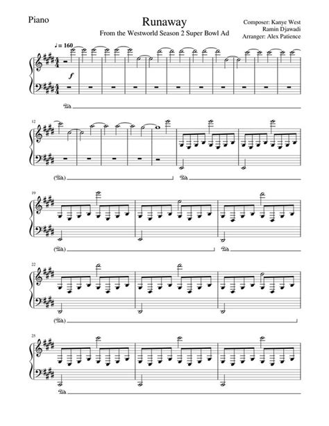 Download and print in PDF or MIDI free sheet music for runaway by Kanye ...