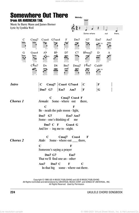 Horner - Somewhere Out There sheet music for ukulele (chords)