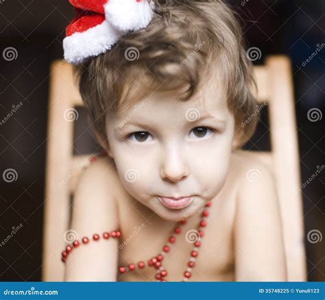 Portrait of Little Cute Boyl with Christmas Tree in Hat Stock Image ...