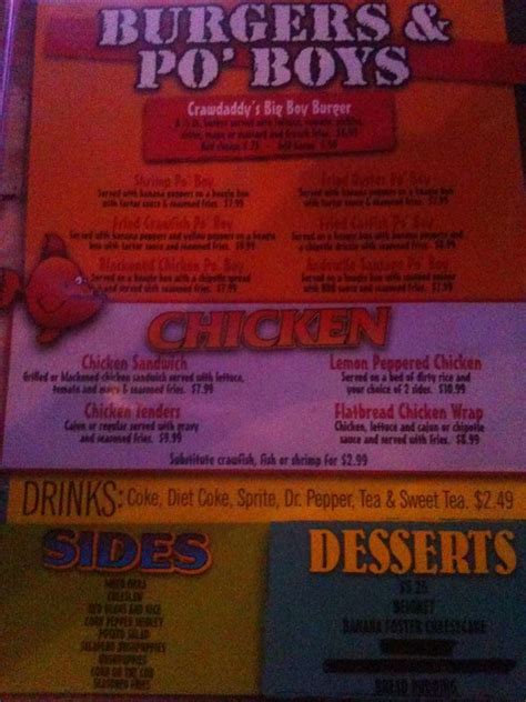 Menu at Crawdaddy's Sports Bar & Grill, Lubbock