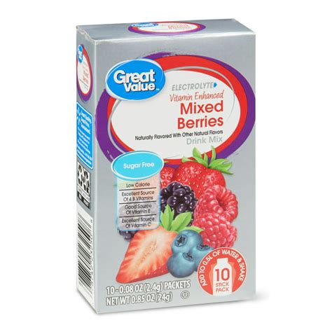 Great Value Sugar-Free Electrolyte Mixed Berries Drink Mix, 0.85 Oz., 10 Count - Walmart.com ...