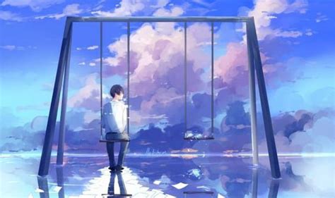 Miss you, guy, swings, clouds, dreamy, watercolor, anime, waiting, HD ...