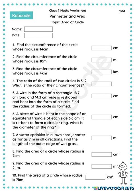 Perimeter and Area (Area of circle) worksheet | Live Worksheets ...