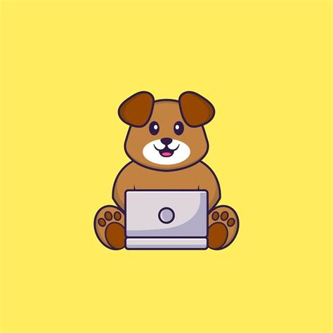 Cute dog using laptop. Animal cartoon concept isolated. Can used for t ...