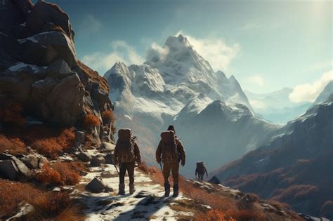 Premium AI Image | Photo of people hiking in the mountains