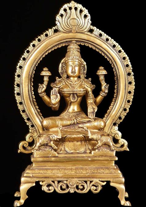 Brass Gaja Lakshmi Statue 13" (#61bs22z): Hindu Gods & Buddha Statues