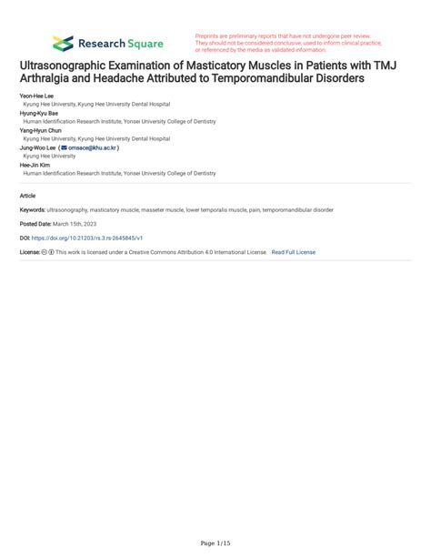 (PDF) Ultrasonographic Examination of Masticatory Muscles in Patients with TMJ Arthralgia and ...