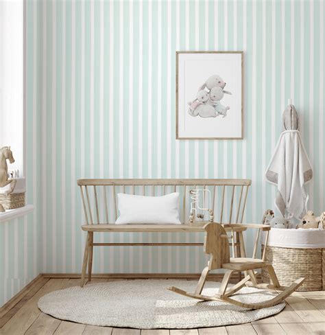 Light Blue Striped Wallpaper, Kids Room Wall Art, Blue White Simple Stripes Roll