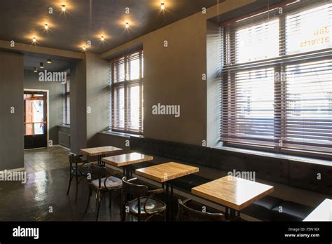 Interior of restaurant. Wooden design Stock Photo - Alamy