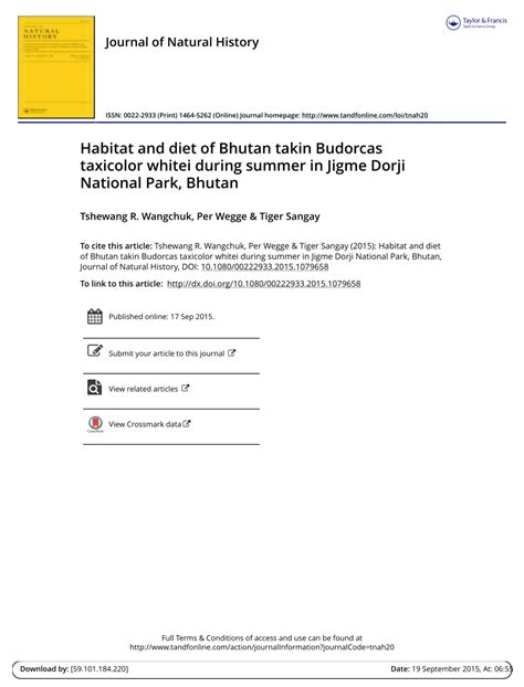 (PDF) Habitat and diet of Bhutan takin Budorcas taxicolor whitei during summer in Jigme Dorji ...