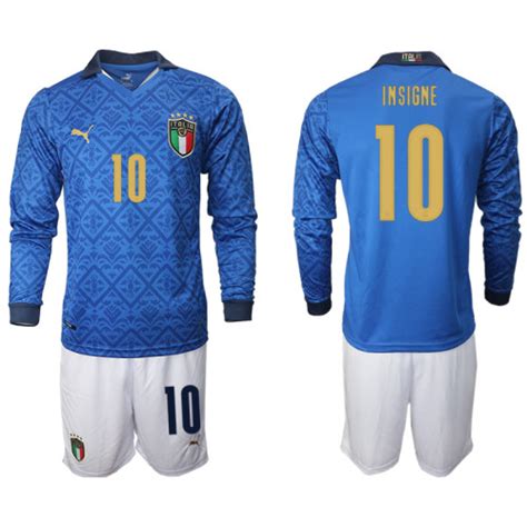 Youth Italy National Soccer Team #10 INSIGNE Blue Home Long Sleeves Jersey