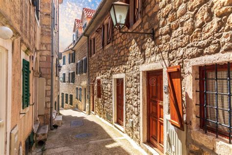 Narrow European Street in the Old Town of Herceg Novi, Montenegro Stock Image - Image of ...
