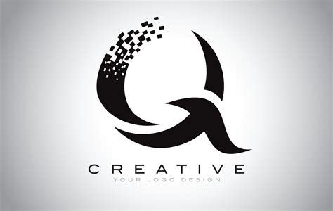 Q Initial Letter Logo Design with Digital Pixels in Black and White ...