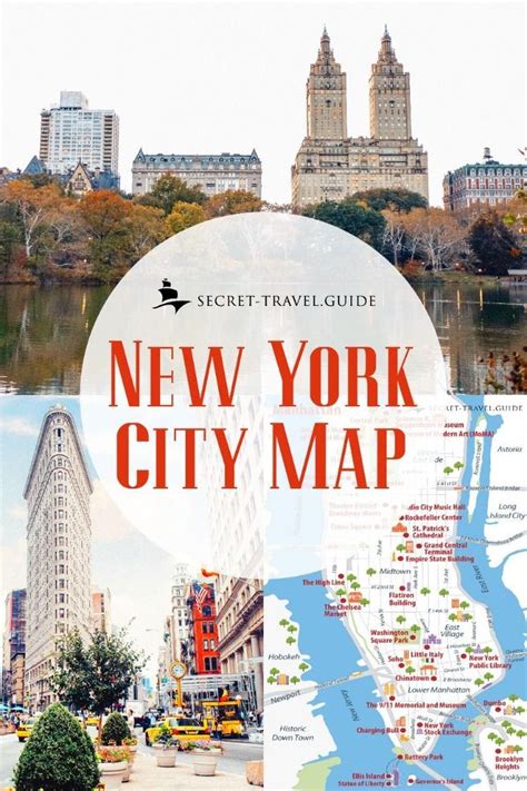 the new york city map is shown in red, white and blue with text that ...