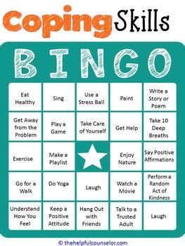 Coping Skills Bingo Game for Kids and Teens ~ Helpful Scho Group Therapy Activities, Coping ...