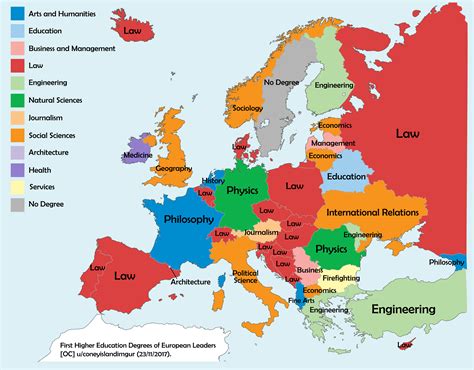 [OC] Map of first higher education degrees of European country leaders [3015x2359]. : r/MapPorn