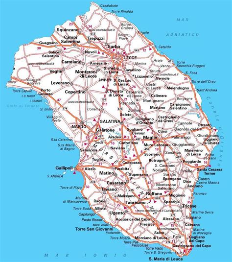 Salento map, southern Italy coastline | South Italy Images, Photos and Pictures