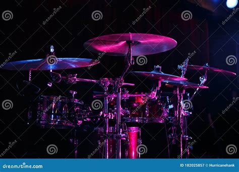 Drum Set on Rock Concert Stage.Professional Musical Instruments for ...