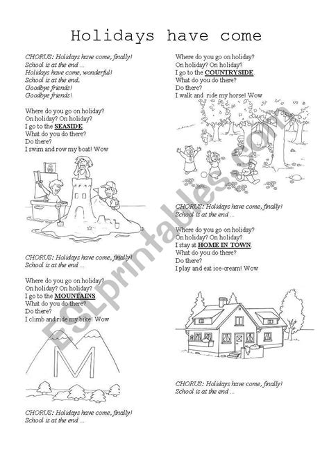 SONG: Holidays have come - ESL worksheet by lisacao