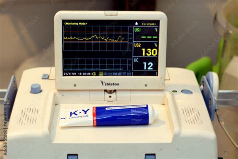 Cairo, Egypt, November 21 2021: Cardiotocography device placed on ...