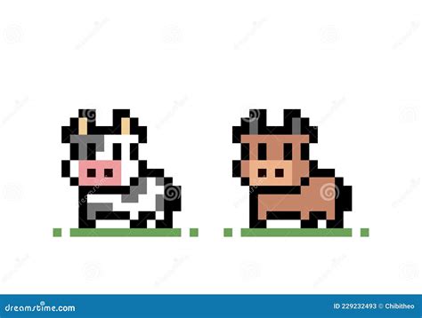 Pixel Cow Image for Game 8 Bit or Cross Stitch Pattern Stock Vector ...