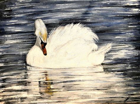 Swan Painting, Swan Lake Art, Original Acrylic on Canvas, Unframed, 40 ...