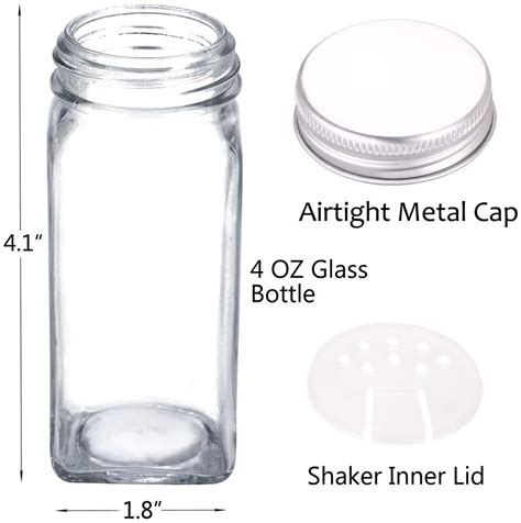 Set of 12 - Square Glass Spice Jars with Shaker Tops, Chalkboard Labels & Pen, Funnel and ...