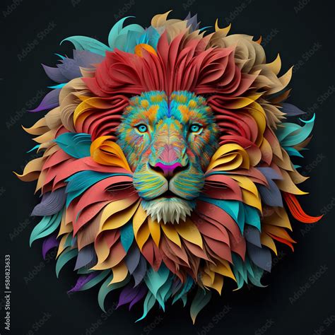 Male lion head illustration created using generative AI art Stock ...