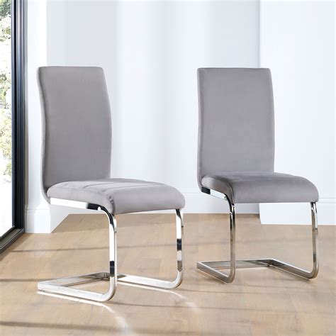 Perth Grey Velvet Dining Chair (Chrome Leg) | Furniture Choice