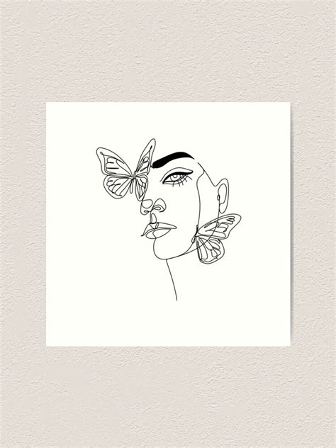 Abstract Face With Butterfly By One Line Portrait Minimalistic Botanical Nature Symbol Of Modern ...