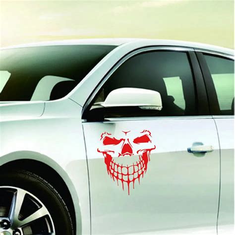 Reflective Skull Head Car Stickers Styling Removable self adhesive Waterproof Sticker door ...