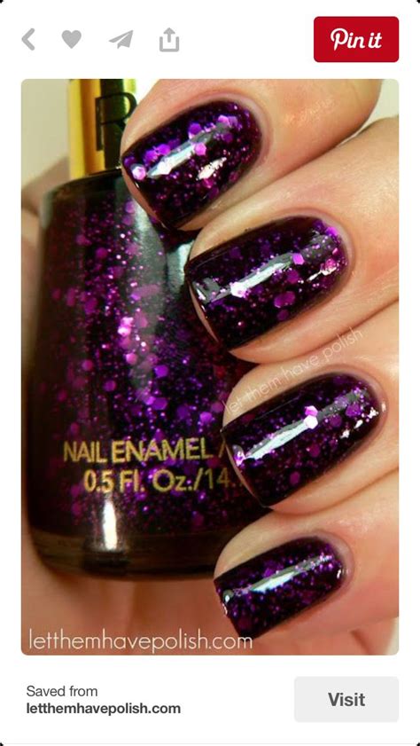 Black with purple glitter | Nails, Purple glitter nails, Pretty nails