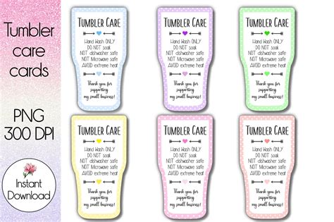 Care Instruction Free Printable Tumbler Care Cards