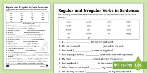 Regular and Irregular Verbs Worksheets for Year 3 PDF
