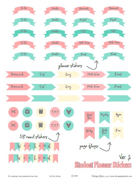 Student Academic Planner Stickers - Ver 2 - Free Printable