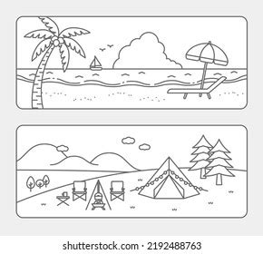 Illustration Sea Mountain Landscapes Beach Resorts Stock Vector ...