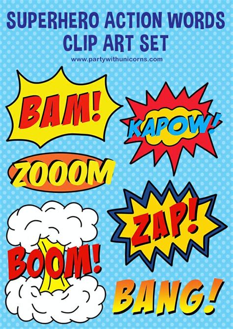 superhero action words clipart set. Free Download #superhero #clipart # ...