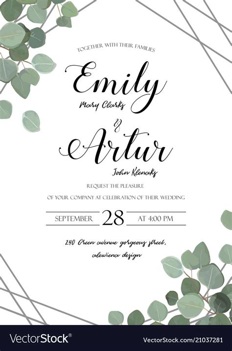 Wedding floral watercolor invite with eucalyptus Vector Image