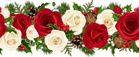 Christmas Rose Garland Png Clip Art Image - Red Flowers Border Png - Free Transparent PNG ...