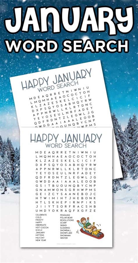 Free Printable January Word Search - Made with HAPPY