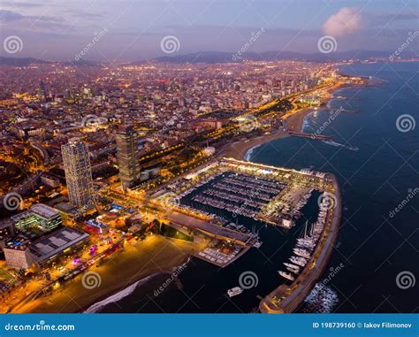 Aerial View from Drones of Coast in Barcelona and City Center Stock ...