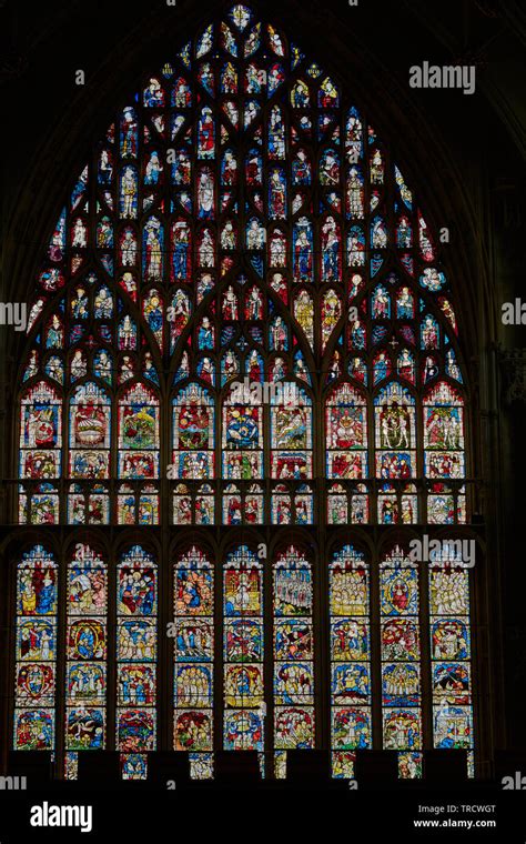 Great East window, the largest medieval stained glass window in Britain, at York minster ...