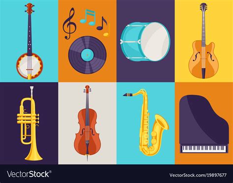 Set of musical instruments jazz blues Royalty Free Vector