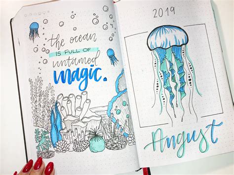 August bullet journal theme deep sea ocean corals blue | Journal themes, Bullet journal themes ...