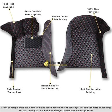 Diamond Car Mats Black and Red Stitching Luxury Car Mats Set - Premium ...