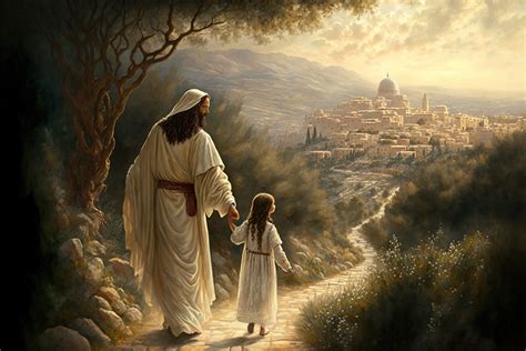 Jesus Walking With Little Girl Digital, Child, Christian Artwork, Religious, Savior, Lord, God ...