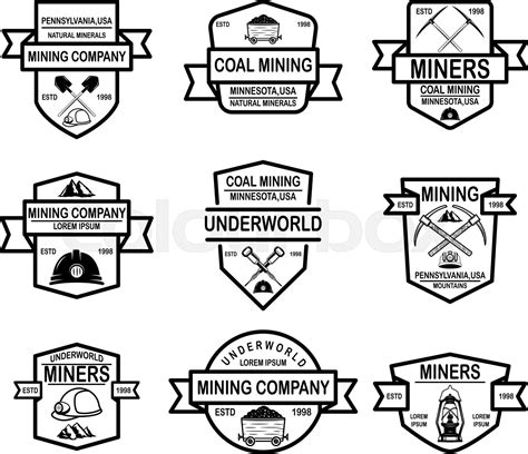 Set of coal mining company emblem templates. Design element for logo, label, emblem, sign, badge ...