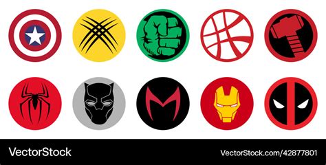 Most famous superheroes marvel logos Royalty Free Vector