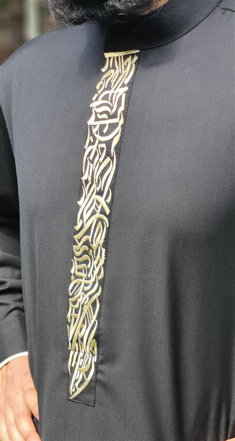 Black Thobe With Gold Embroidery | Designer & Luxury Thobe | Al-Aniq